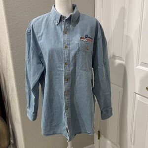 Lee Sport Denver Broncos Denim Jean Long Sleeve Button Down Shirt Size Large